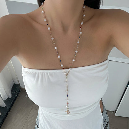 Fashionable tassel Y-shaped chain necklace for women, simple and multi-layered oil dripping bead collarbone chain