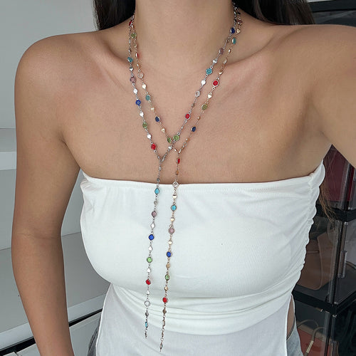 Fashionable tassel Y-shaped chain necklace for women, simple and multi-layered oil dripping bead collarbone chain